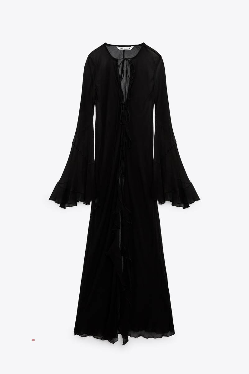 ZARA FLOWING KIMONO WITH RUFFLES Jacka Dam Svarta | ENQPH-1896