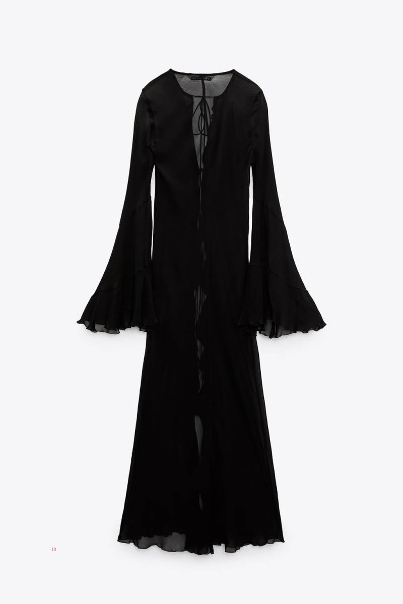 ZARA FLOWING KIMONO WITH RUFFLES Jacka Dam Svarta | ENQPH-1896
