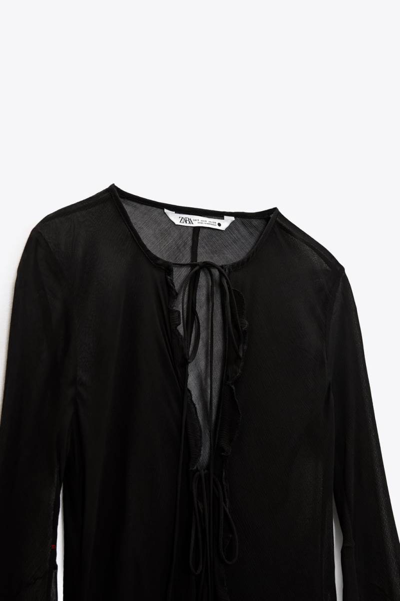 ZARA FLOWING KIMONO WITH RUFFLES Jacka Dam Svarta | ENQPH-1896