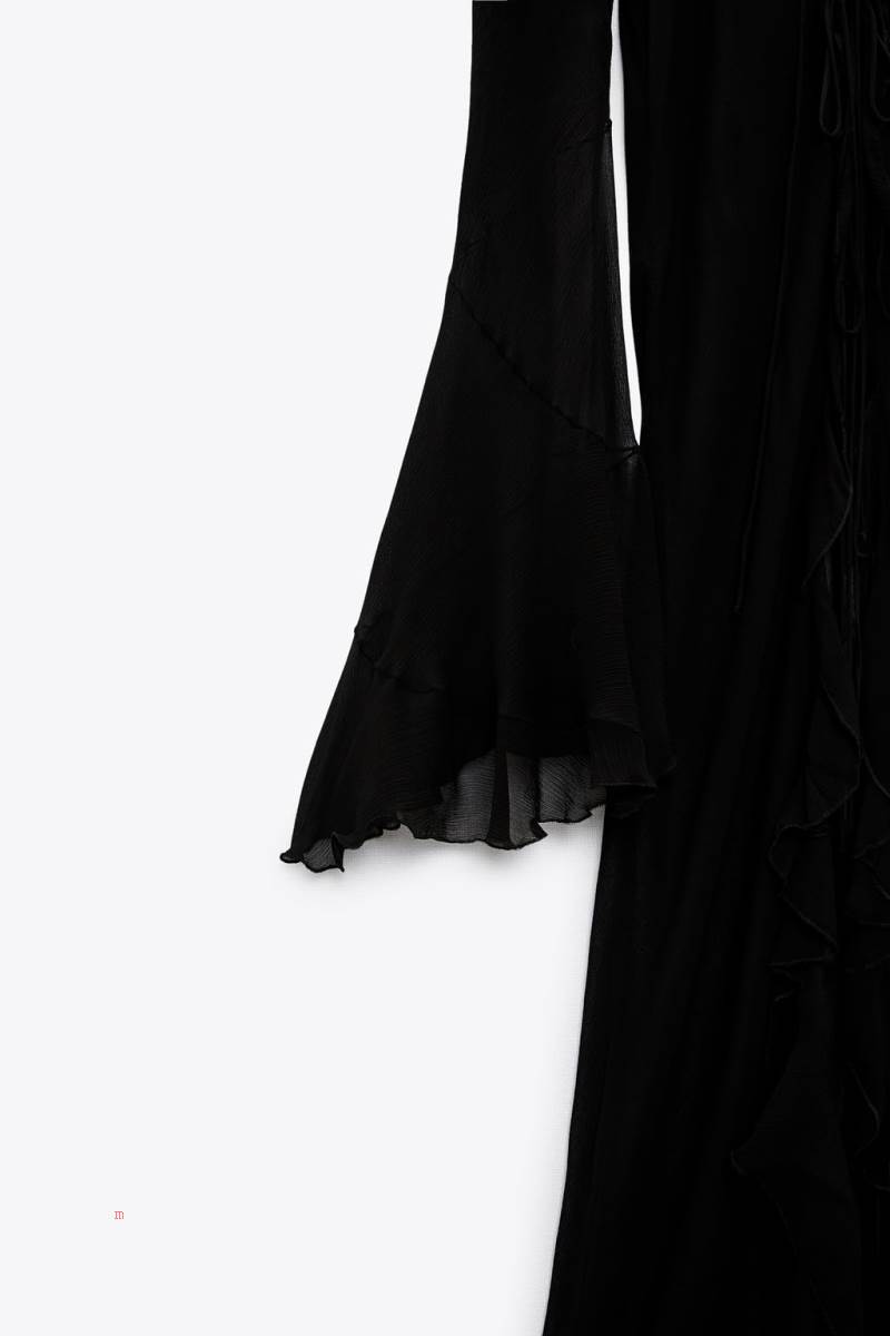 ZARA FLOWING KIMONO WITH RUFFLES Jacka Dam Svarta | ENQPH-1896