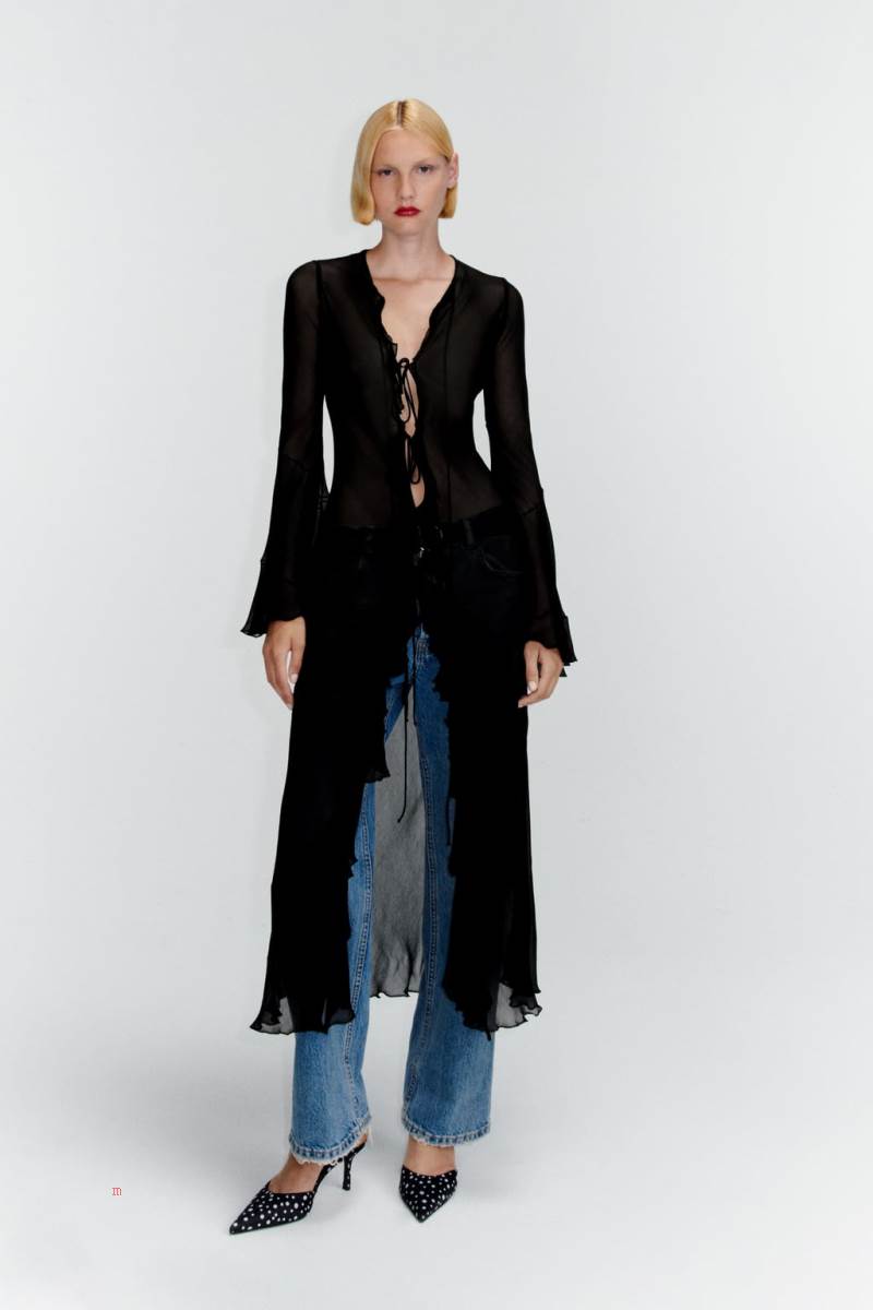ZARA FLOWING KIMONO WITH RUFFLES Jacka Dam Svarta | ENQPH-1896