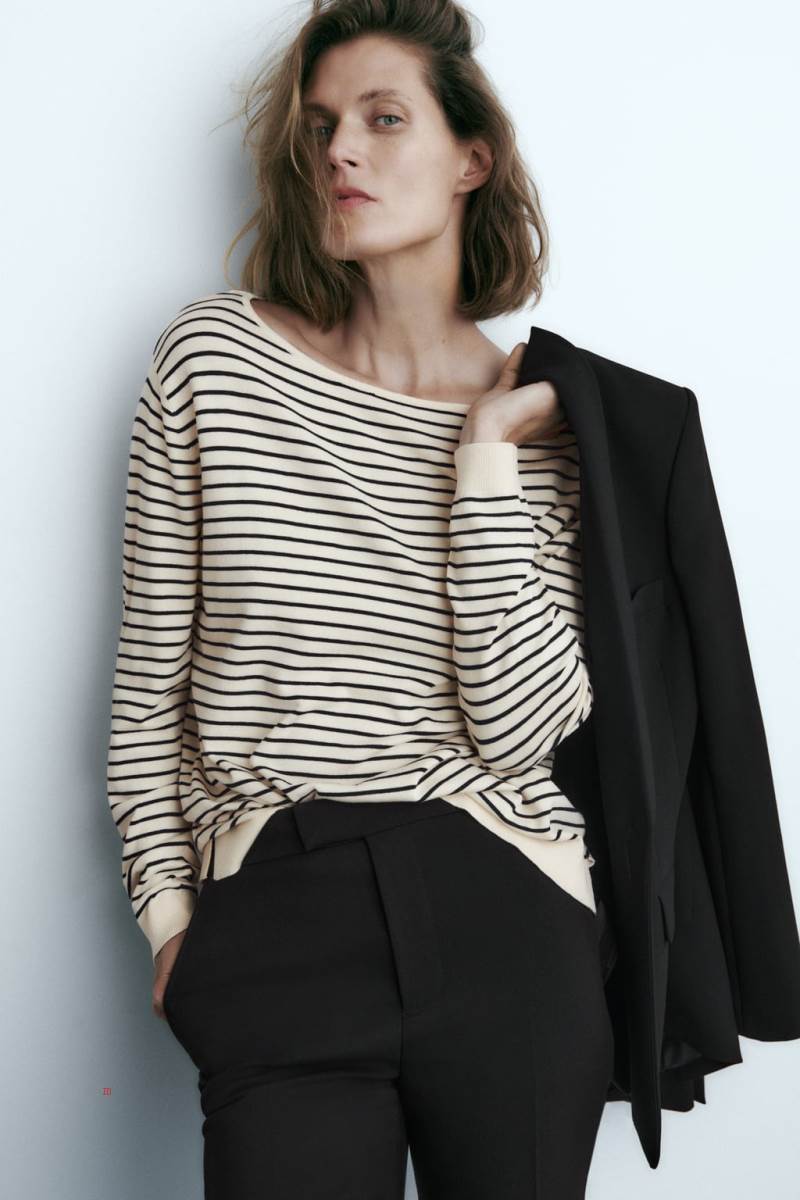 ZARA FLOWING KNIT Tröjor Dam Marinblå | PXMOY-3726