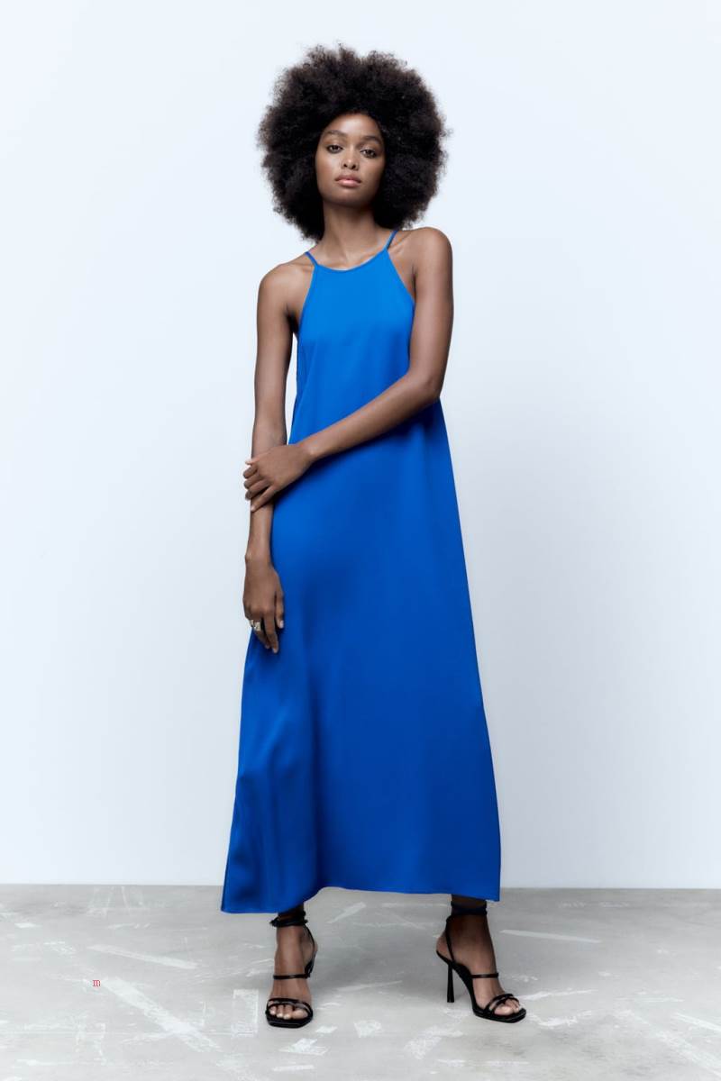 ZARA FLOWING MIDI Klänning Dam Blå | HLMTW-0467