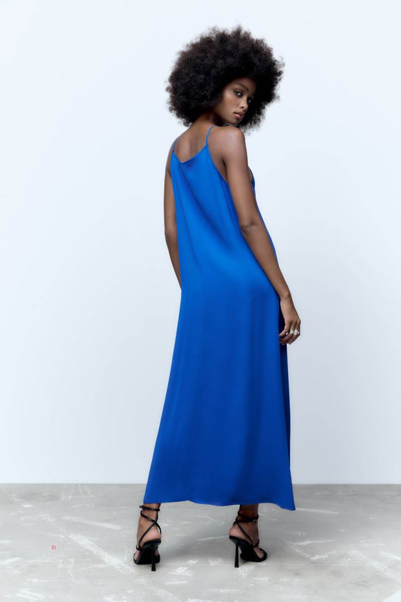 ZARA FLOWING MIDI Klänning Dam Blå | HLMTW-0467