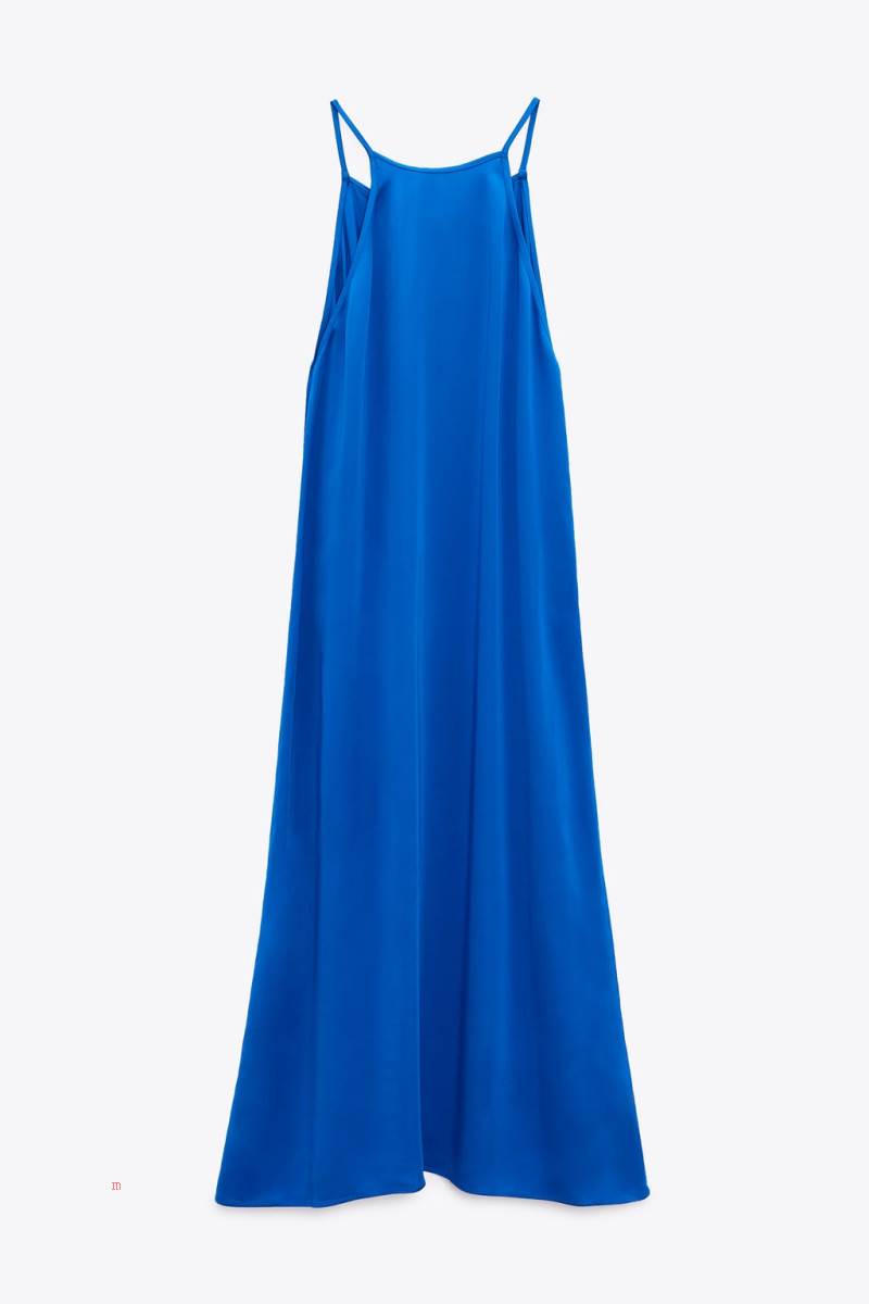 ZARA FLOWING MIDI Klänning Dam Blå | HLMTW-0467