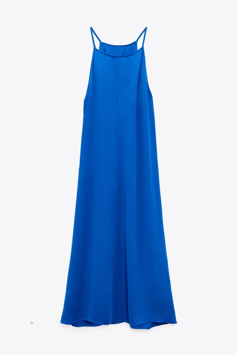 ZARA FLOWING MIDI Klänning Dam Blå | HLMTW-0467