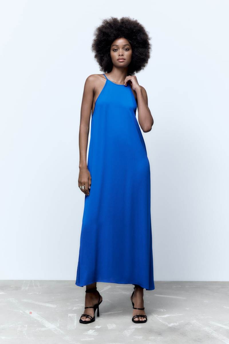 ZARA FLOWING MIDI Klänning Dam Blå | HLMTW-0467