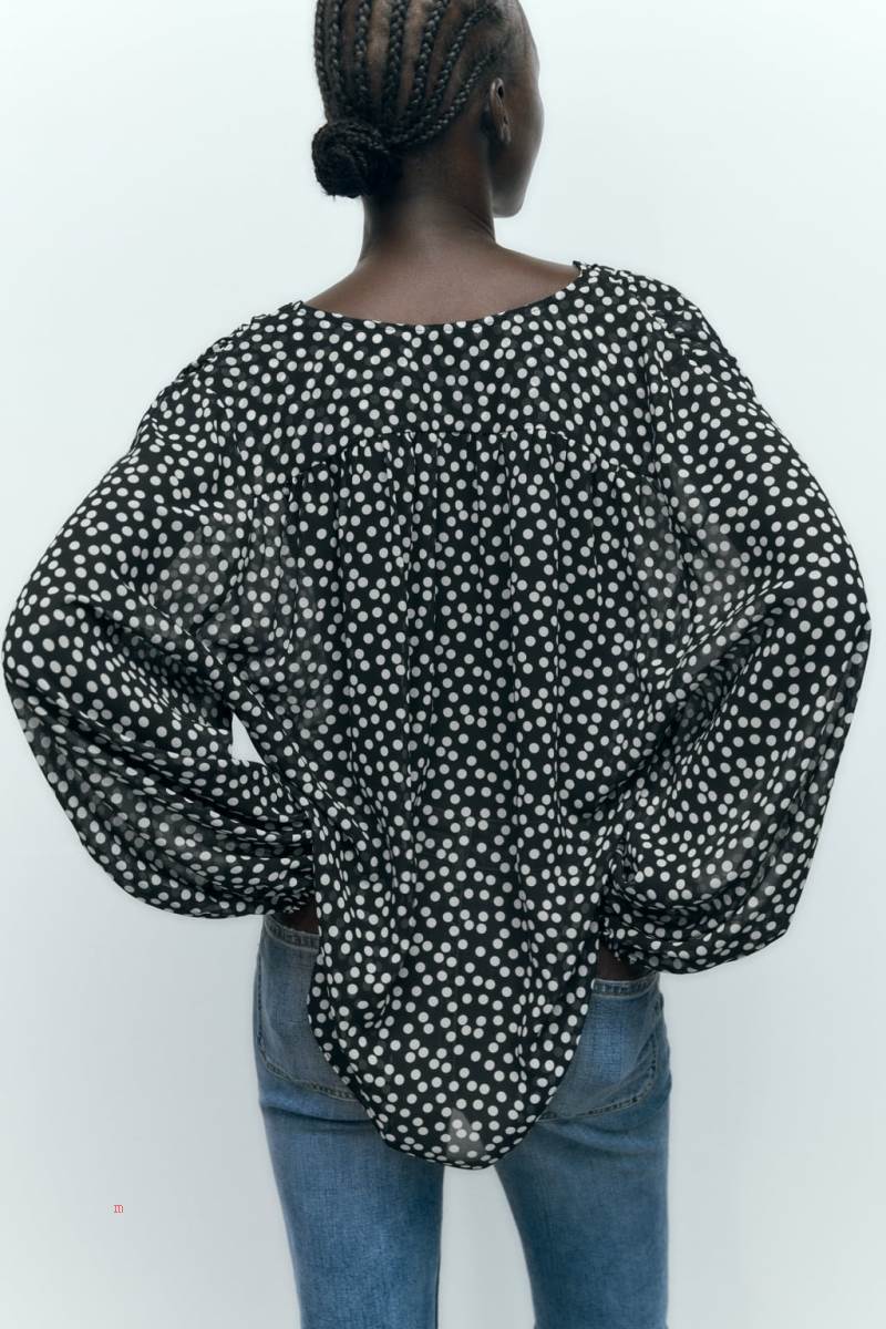 ZARA FLOWING POLKA DOT Blusar Dam Svarta Vita | ZFQVW-5781