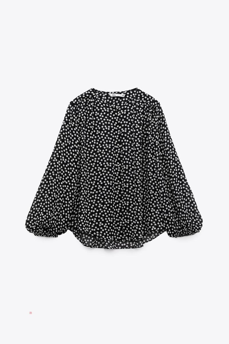 ZARA FLOWING POLKA DOT Blusar Dam Svarta Vita | ZFQVW-5781