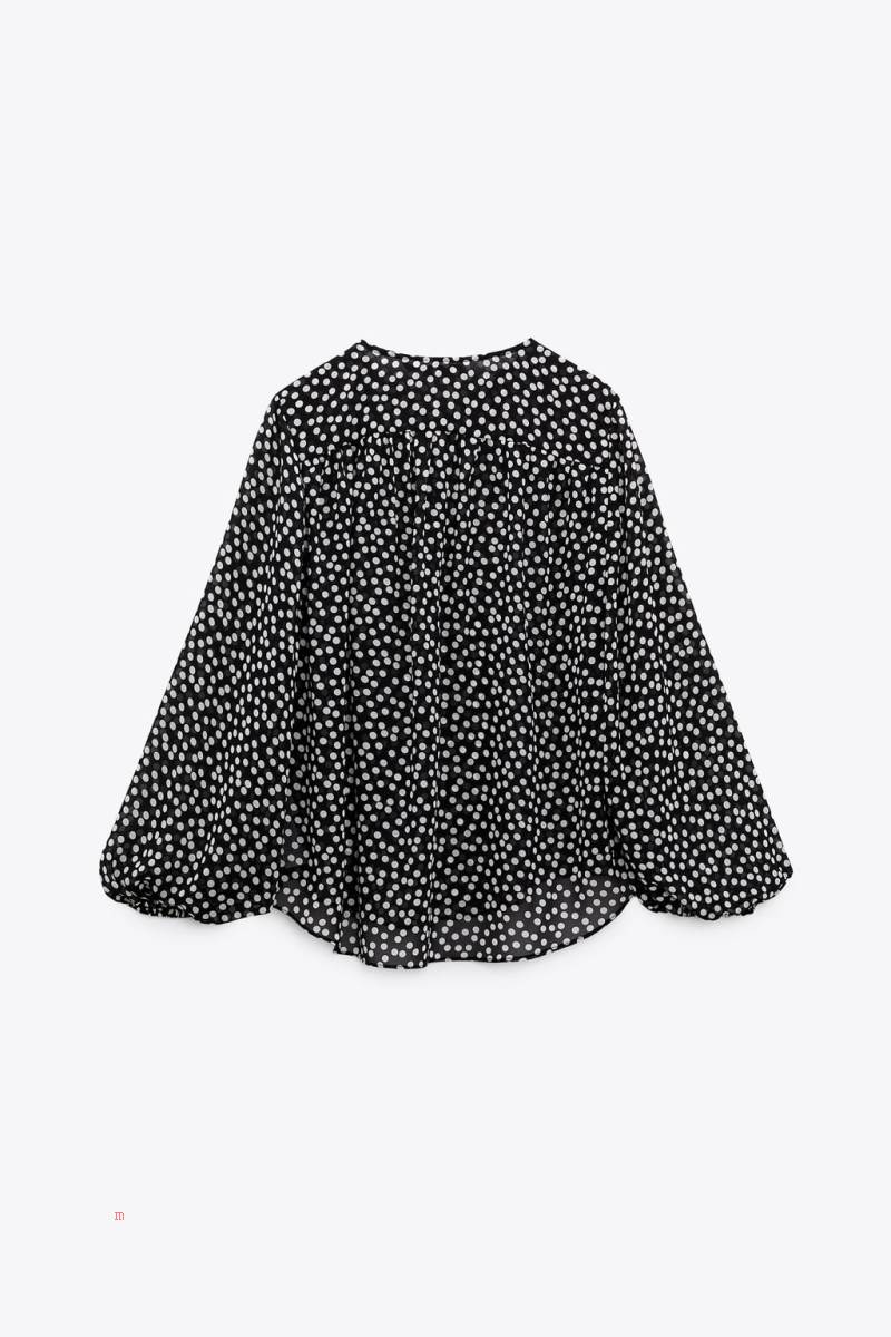 ZARA FLOWING POLKA DOT Blusar Dam Svarta Vita | ZFQVW-5781