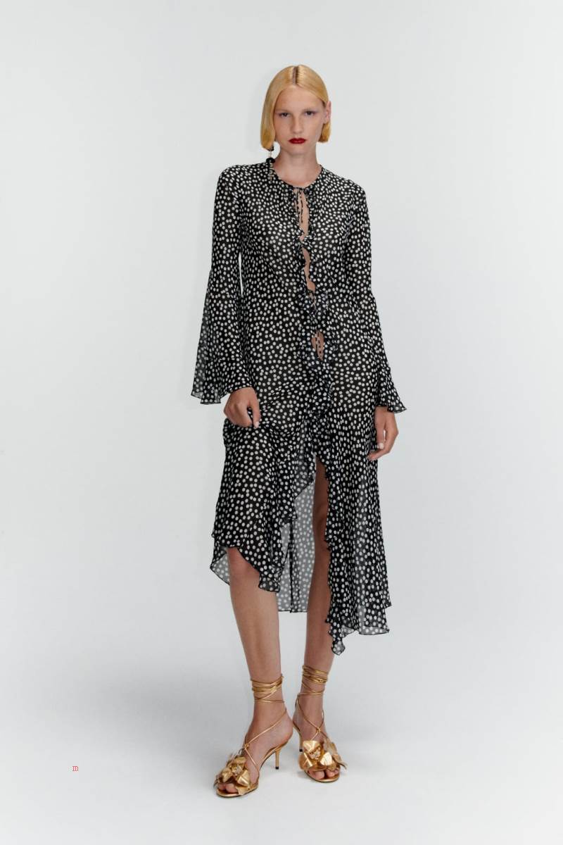 ZARA FLOWING POLKA DOT KIMONO Jacka Dam Svarta Vita | BOAFN-9423