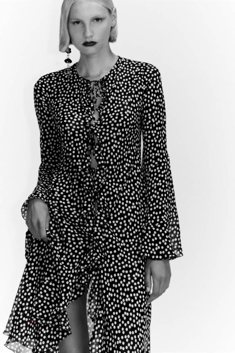 ZARA FLOWING POLKA DOT KIMONO Jacka Dam Svarta Vita | BOAFN-9423