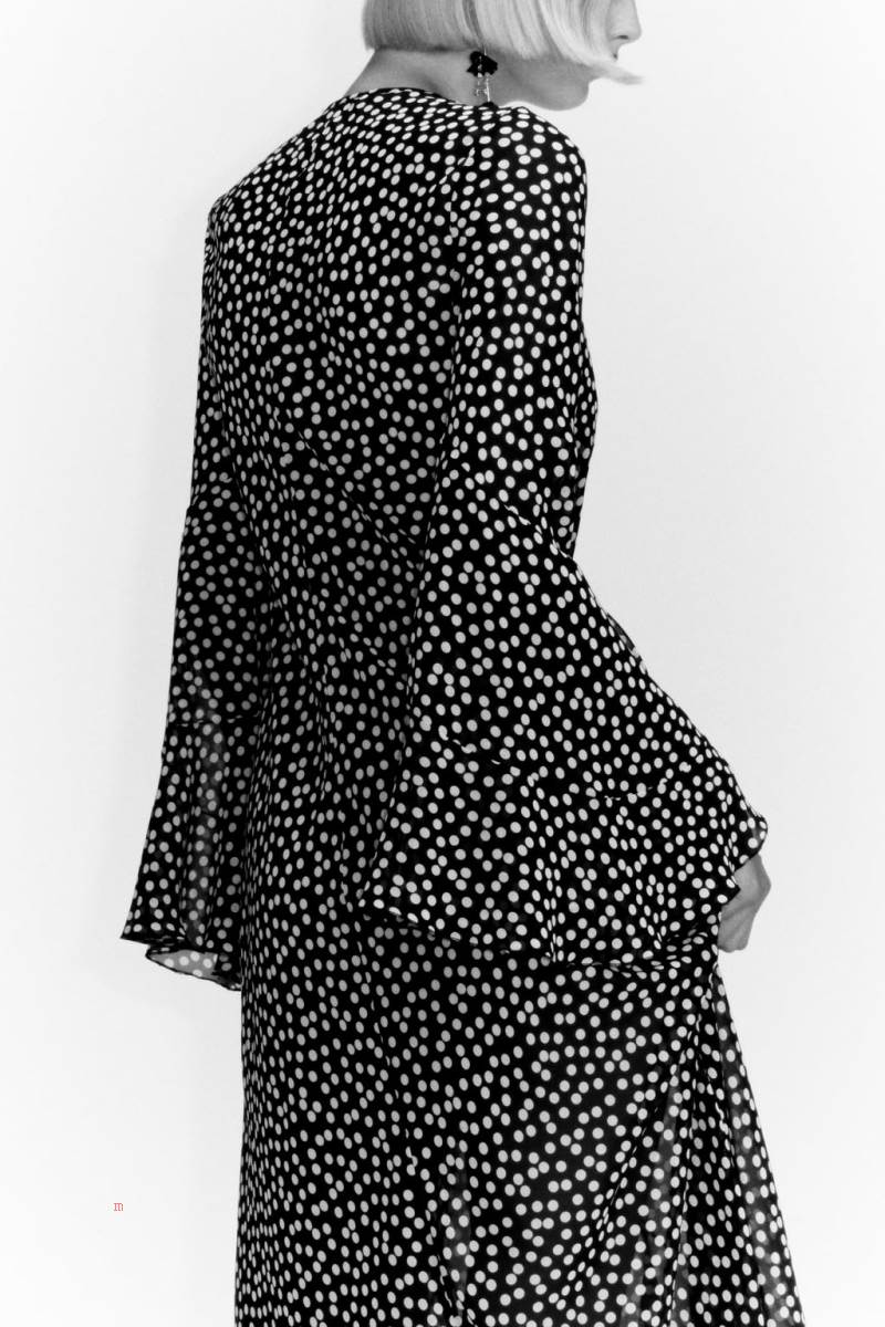 ZARA FLOWING POLKA DOT KIMONO Jacka Dam Svarta Vita | BOAFN-9423