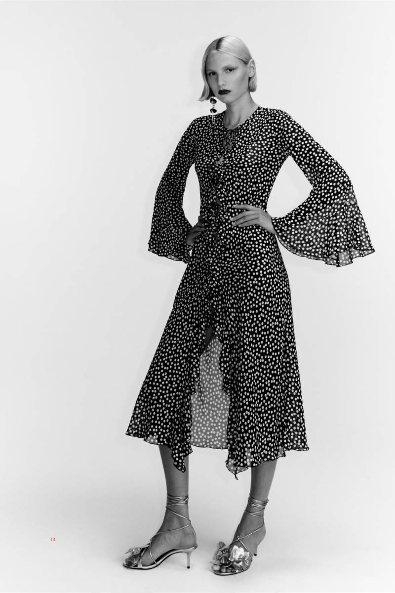 ZARA FLOWING POLKA DOT KIMONO Jacka Dam Svarta Vita | BOAFN-9423