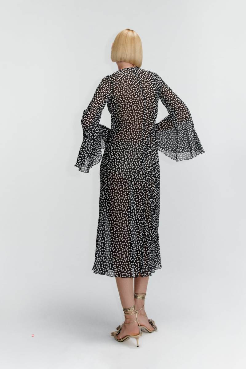 ZARA FLOWING POLKA DOT KIMONO Jacka Dam Svarta Vita | BOAFN-9423