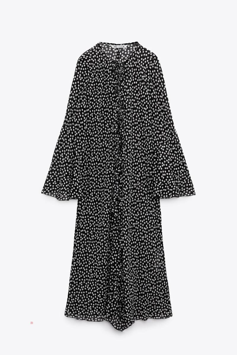 ZARA FLOWING POLKA DOT KIMONO Jacka Dam Svarta Vita | BOAFN-9423