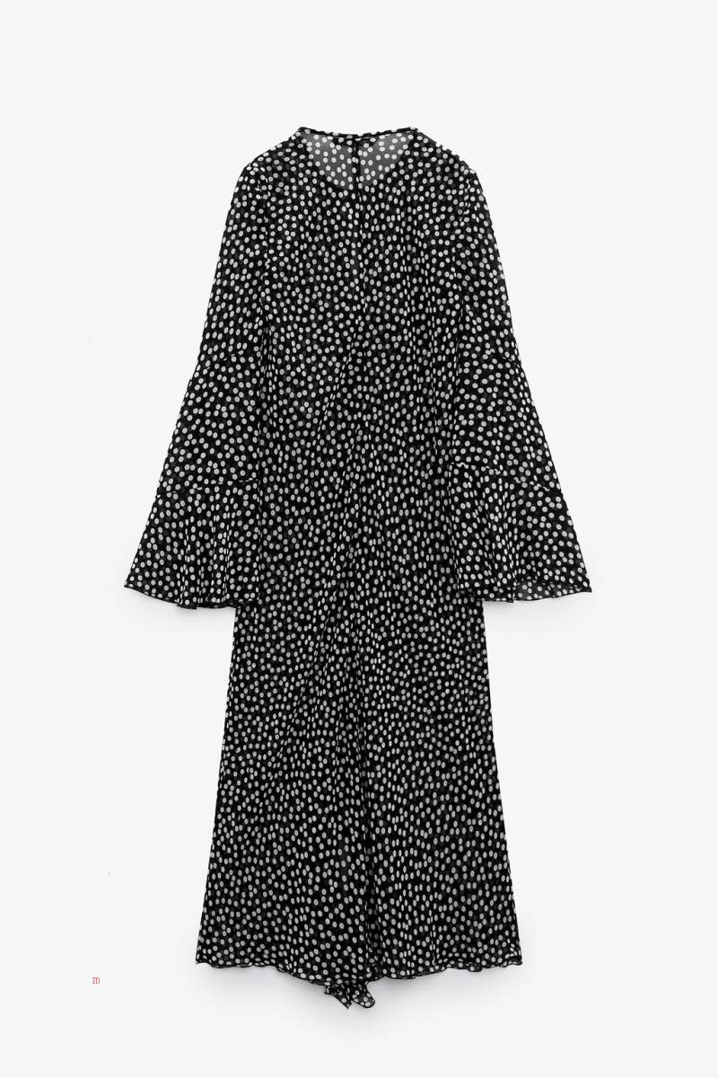 ZARA FLOWING POLKA DOT KIMONO Jacka Dam Svarta Vita | BOAFN-9423