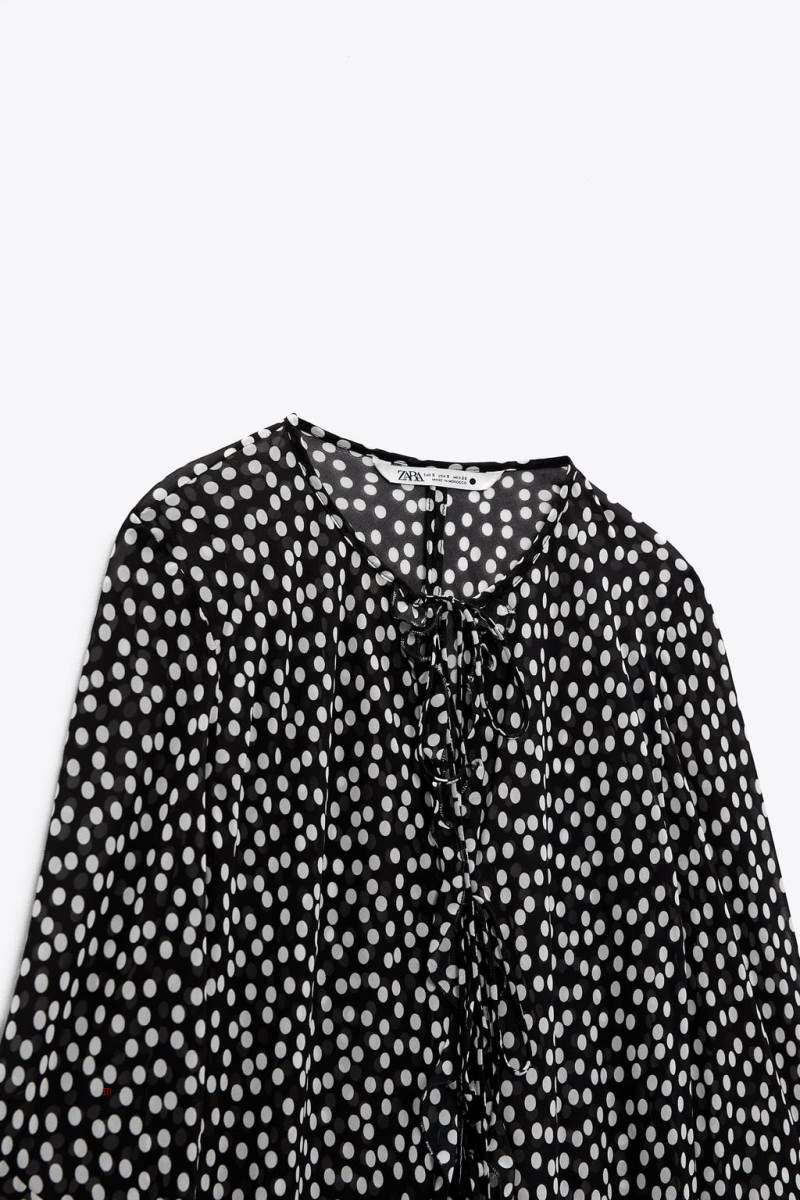 ZARA FLOWING POLKA DOT KIMONO Jacka Dam Svarta Vita | BOAFN-9423