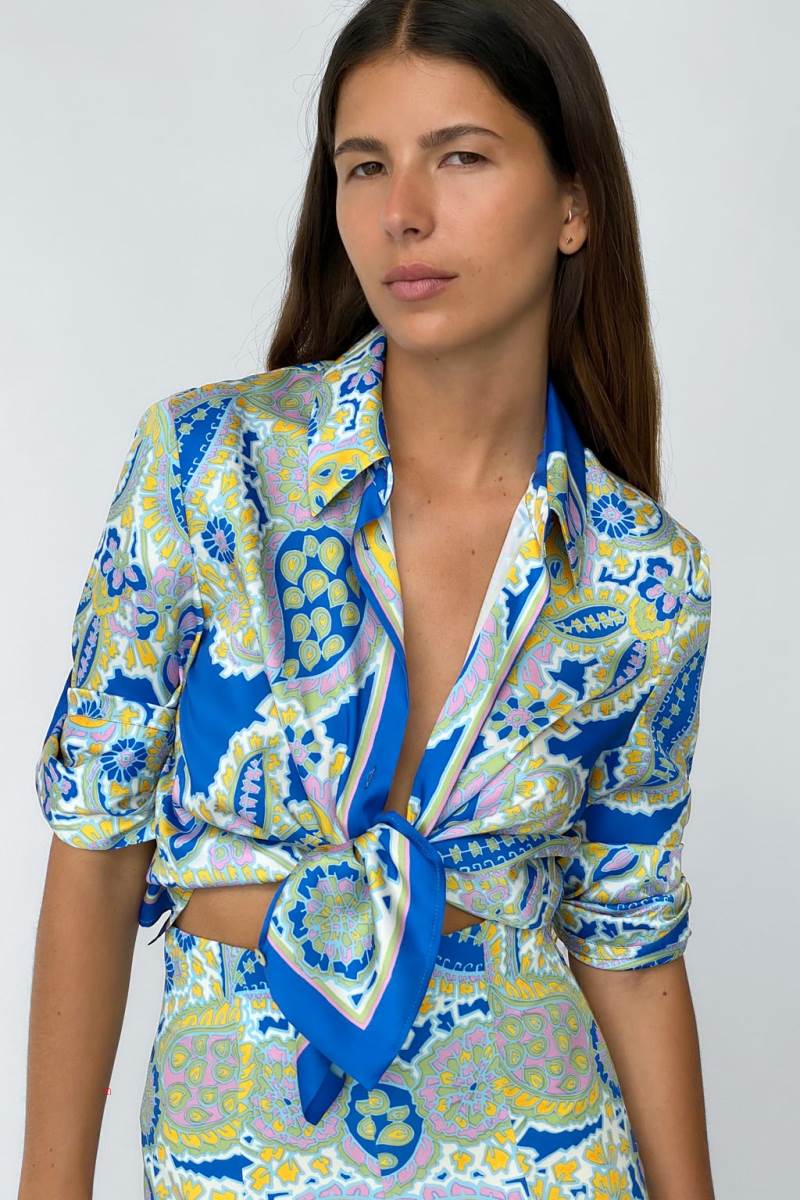 ZARA FLOWING PRINTED Blusar Dam Blå | HBUGD-5624
