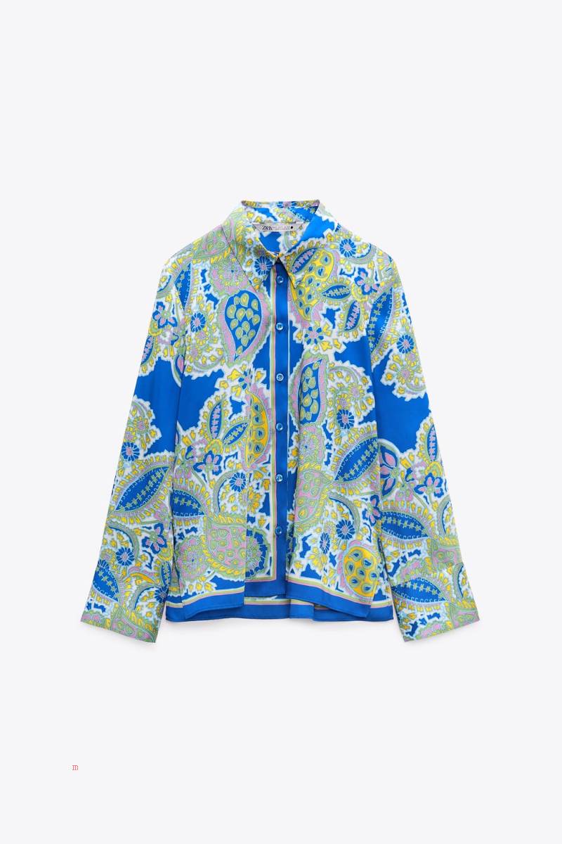 ZARA FLOWING PRINTED Blusar Dam Blå | HBUGD-5624
