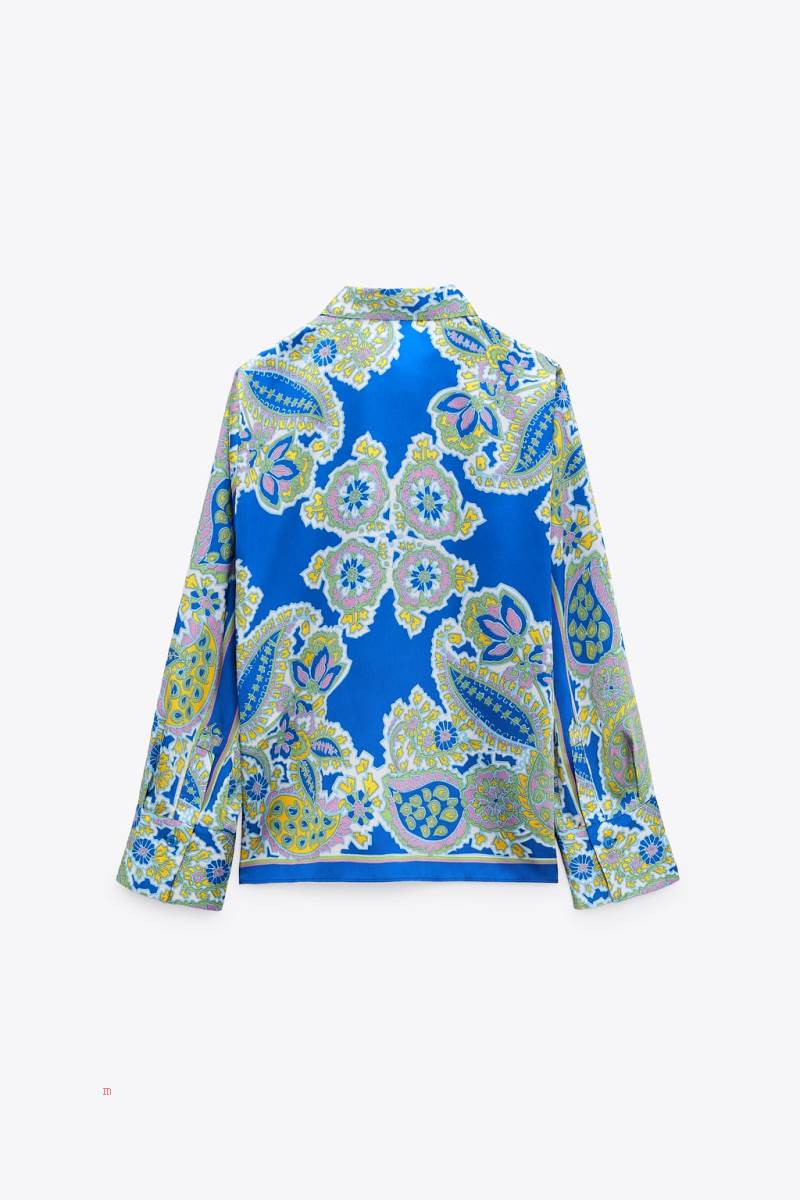 ZARA FLOWING PRINTED Blusar Dam Blå | HBUGD-5624
