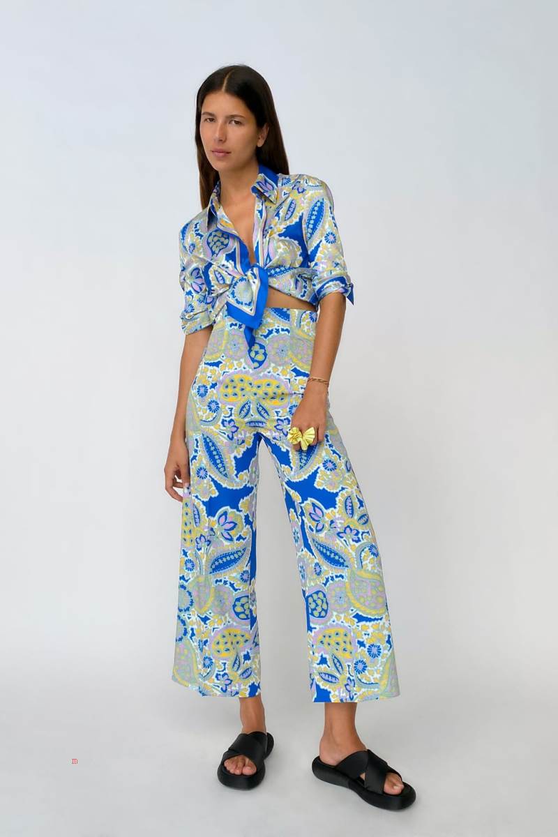 ZARA FLOWING PRINTED Blusar Dam Blå | HBUGD-5624