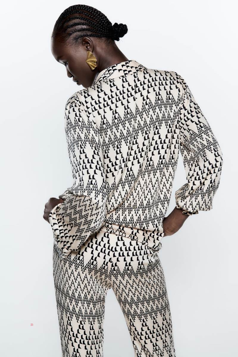 ZARA FLOWING PRINTED Skjorta Dam Grå Vita | QSJFZ-5012