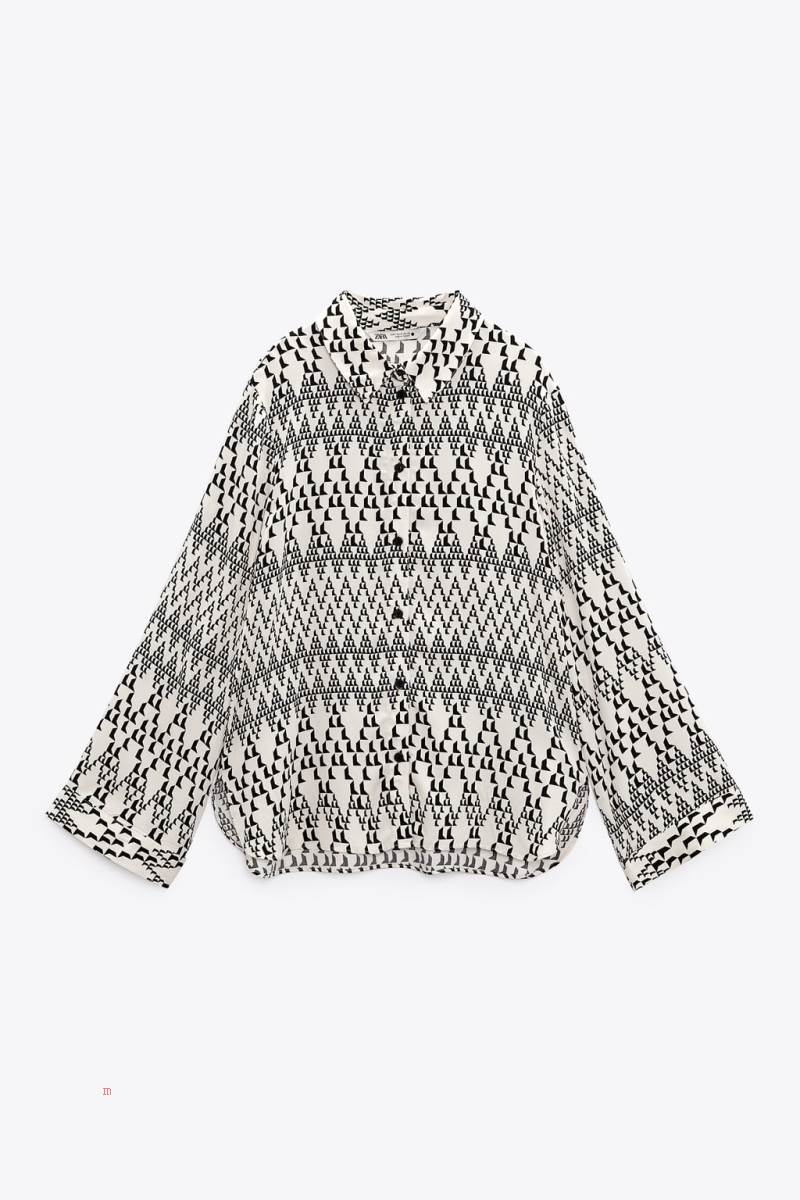 ZARA FLOWING PRINTED Skjorta Dam Grå Vita | QSJFZ-5012
