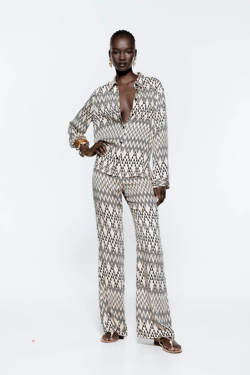 ZARA FLOWING PRINTED Skjorta Dam Grå Vita | QSJFZ-5012