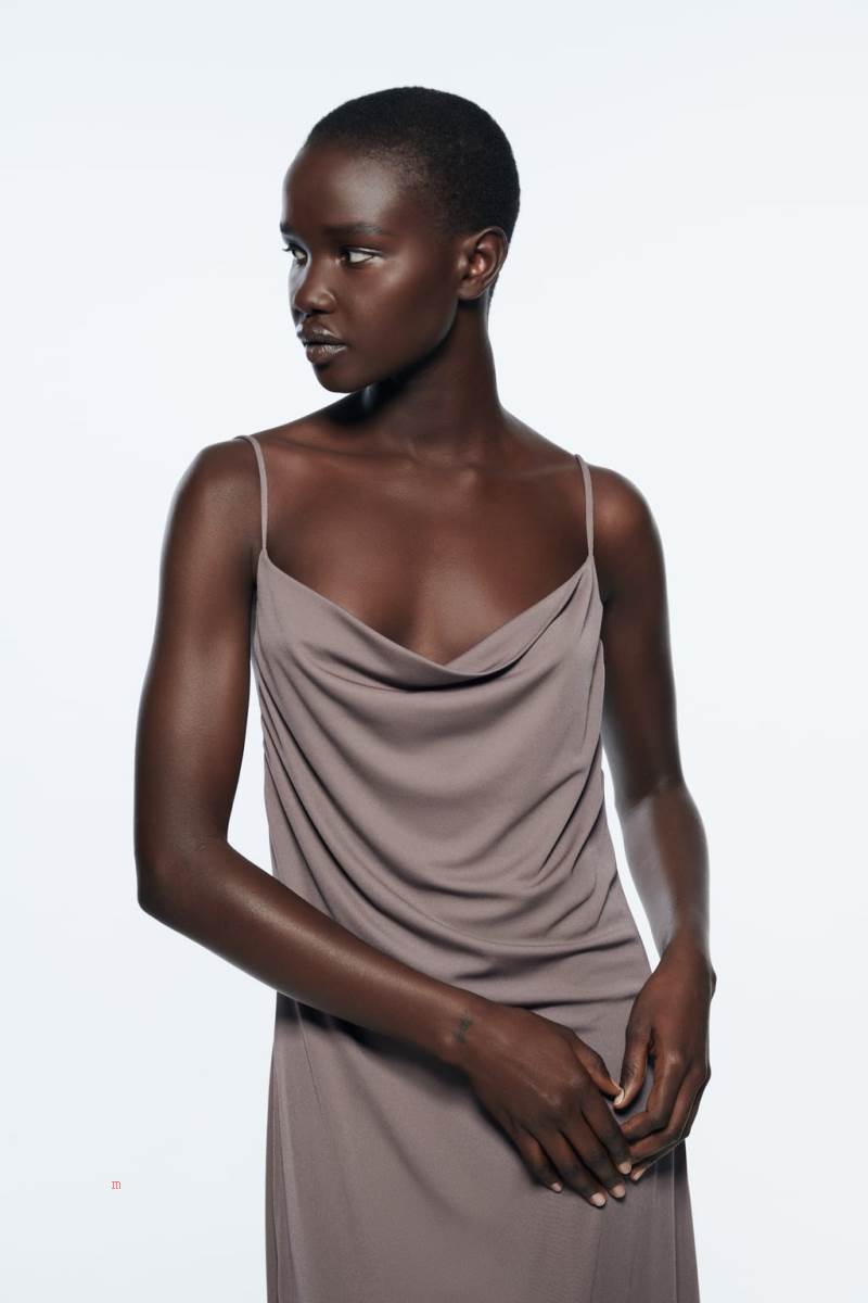 ZARA FLOWING STRAPPY Klänning Dam Grå | ZEVFU-8657
