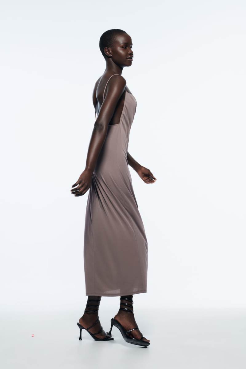 ZARA FLOWING STRAPPY Klänning Dam Grå | ZEVFU-8657