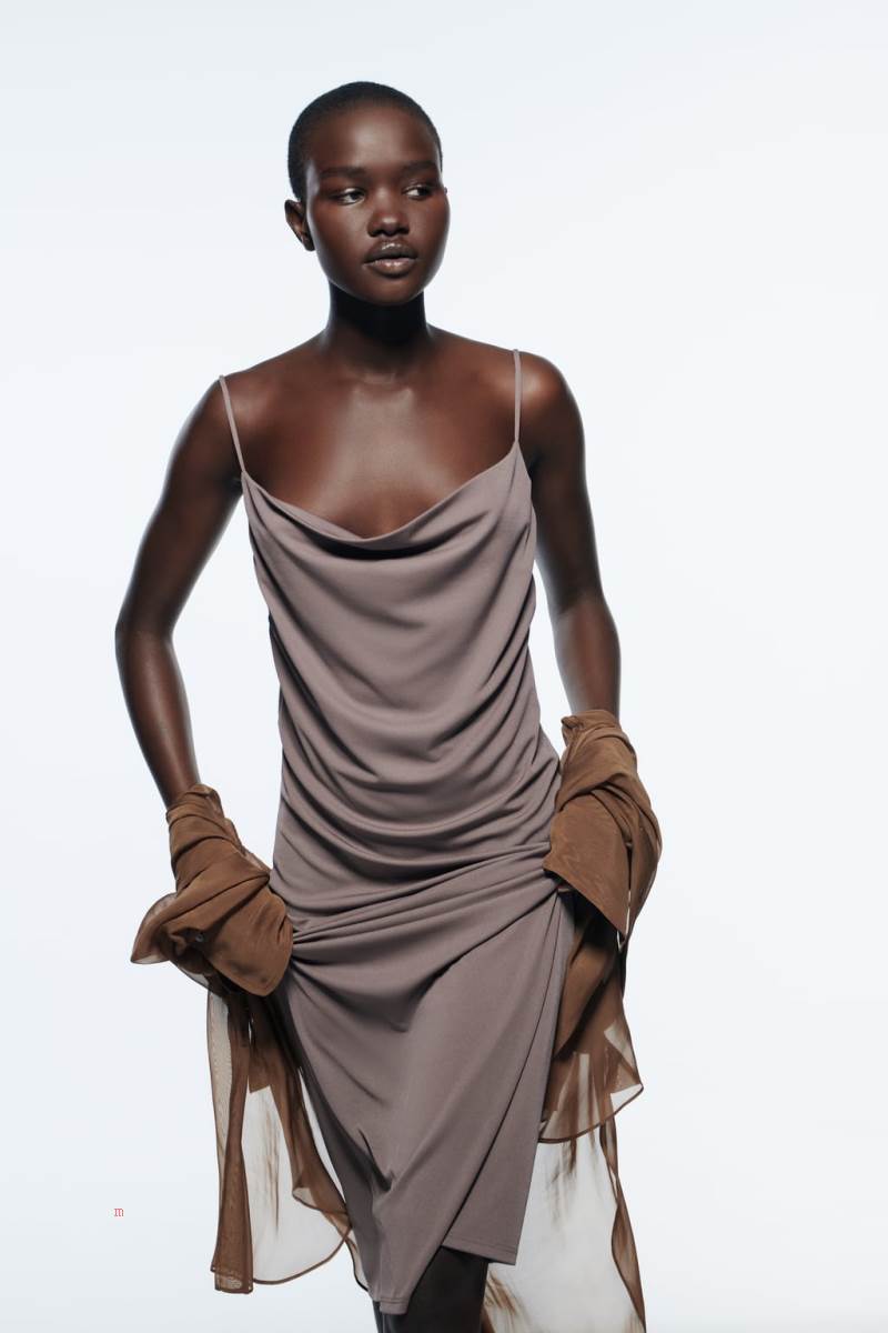 ZARA FLOWING STRAPPY Klänning Dam Grå | ZEVFU-8657