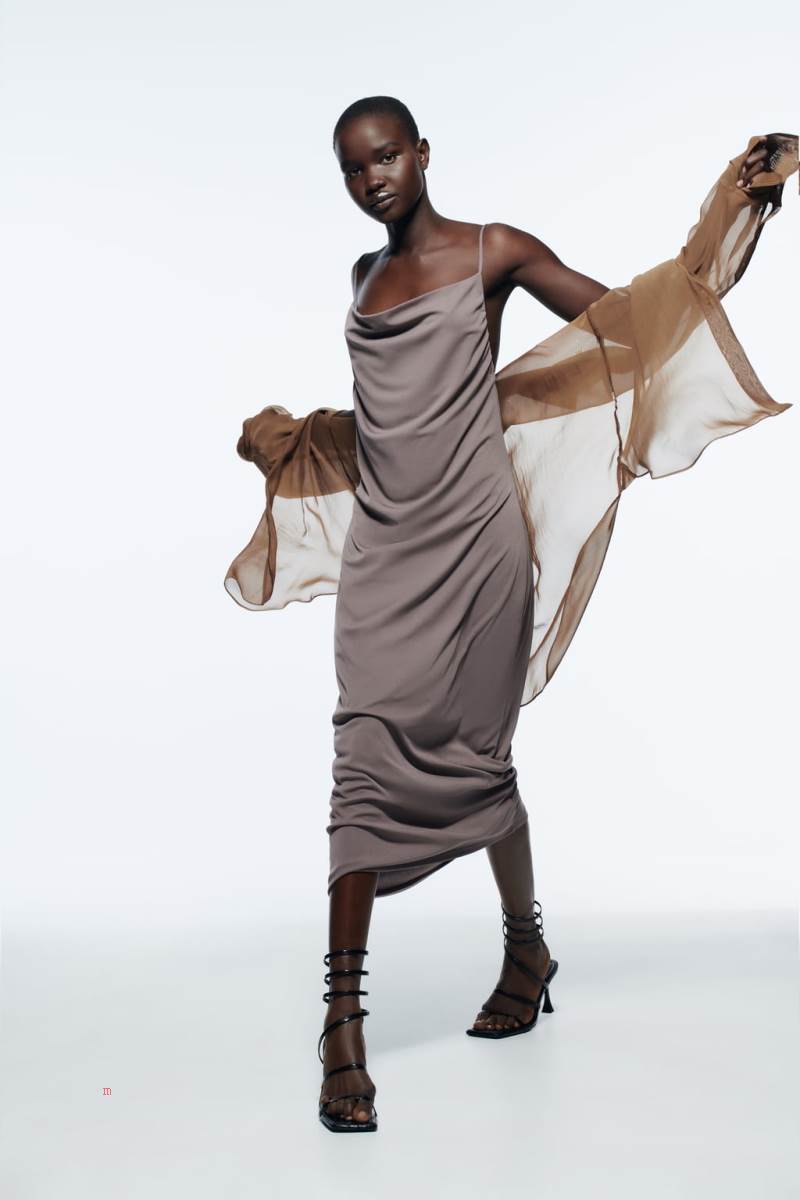 ZARA FLOWING STRAPPY Klänning Dam Grå | ZEVFU-8657