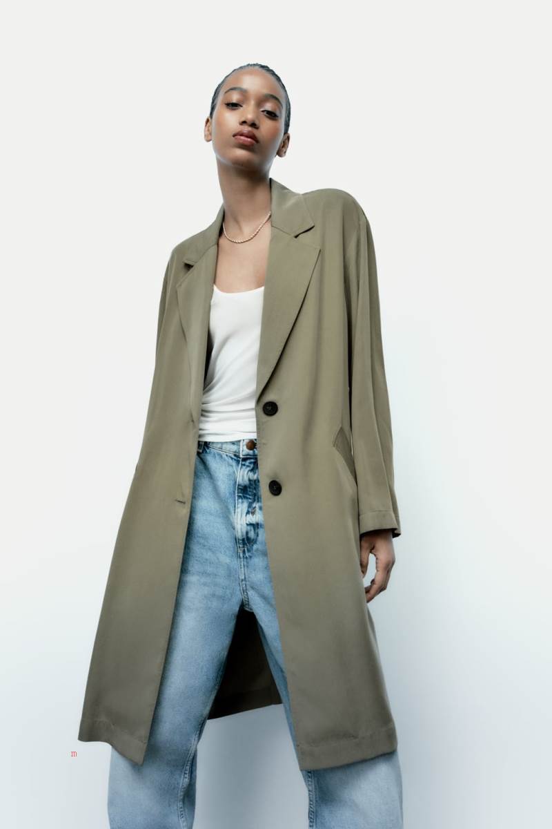 ZARA FLOWING TRENCH Rockar Dam Khaki | IZGHY-1093