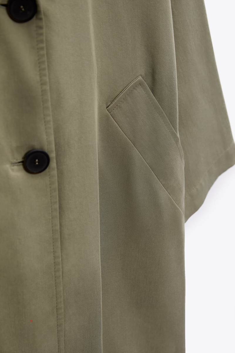 ZARA FLOWING TRENCH Rockar Dam Khaki | IZGHY-1093