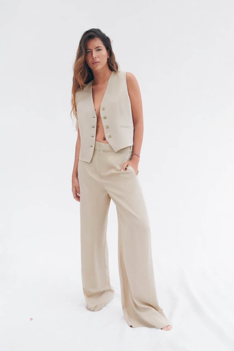ZARA FLOWING WIDE-LEG Byxor Dam Bruna | KJAWR-6027