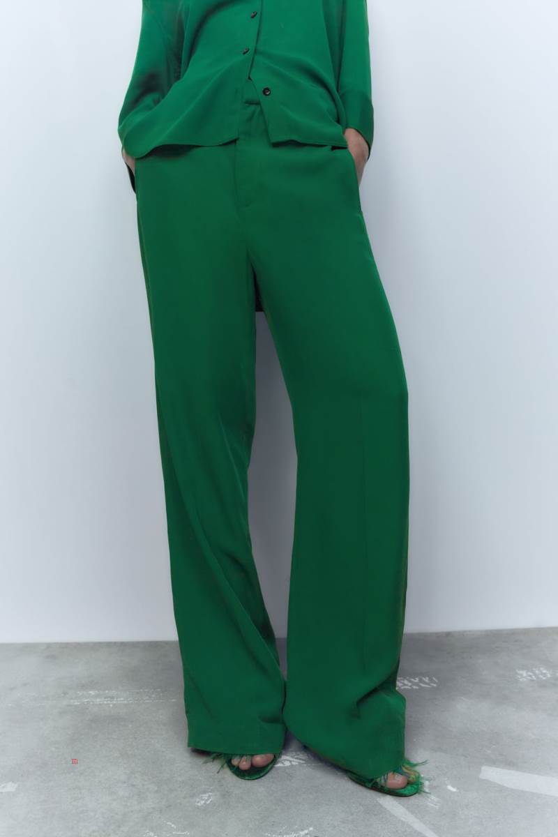 ZARA FLOWING WIDE-LEG Byxor Dam Gröna | MOUAI-8937