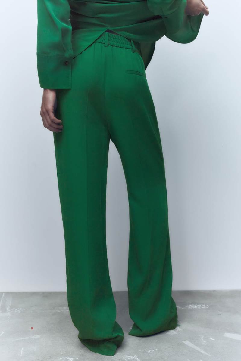 ZARA FLOWING WIDE-LEG Byxor Dam Gröna | MOUAI-8937