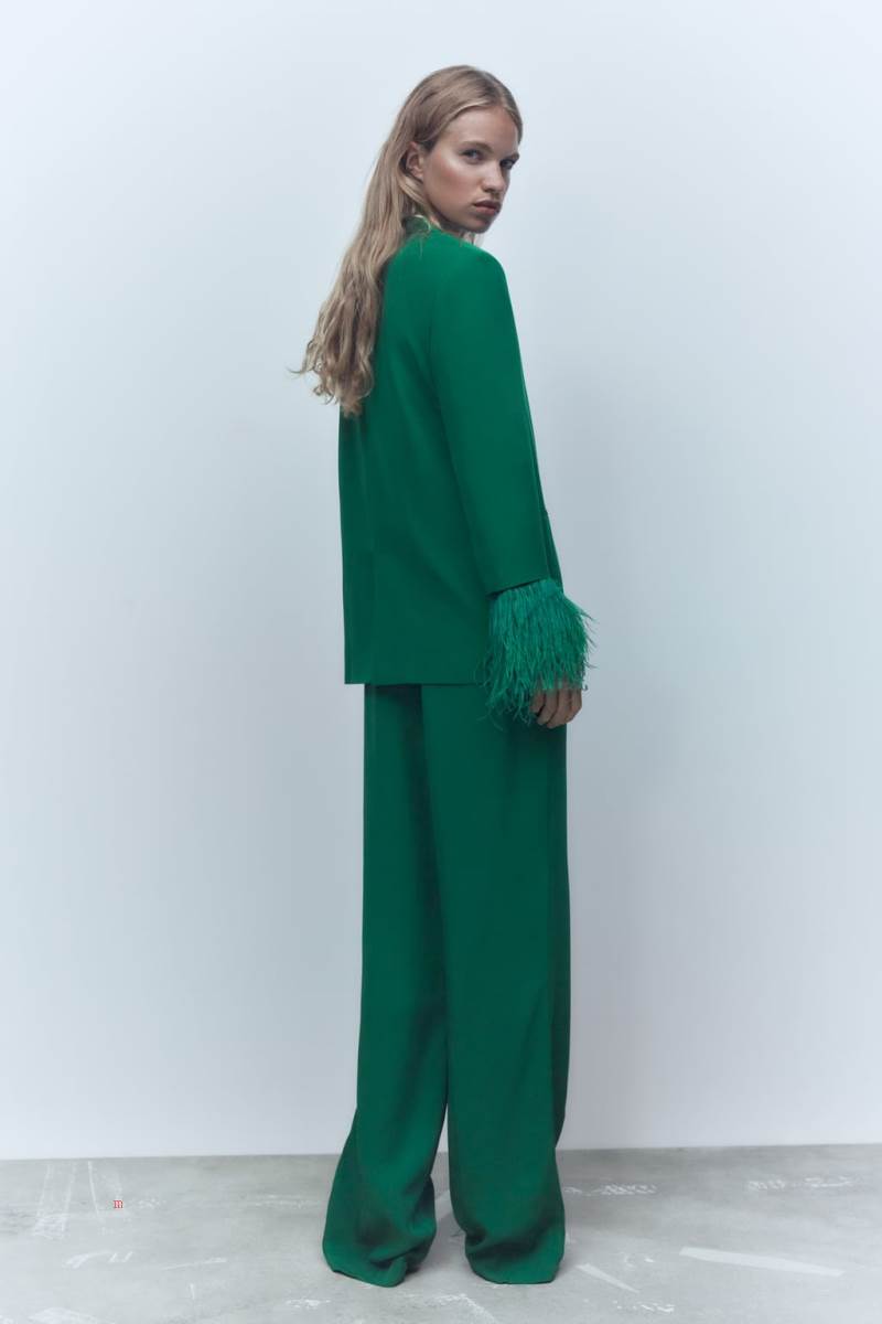 ZARA FLOWING WIDE-LEG Byxor Dam Gröna | MOUAI-8937