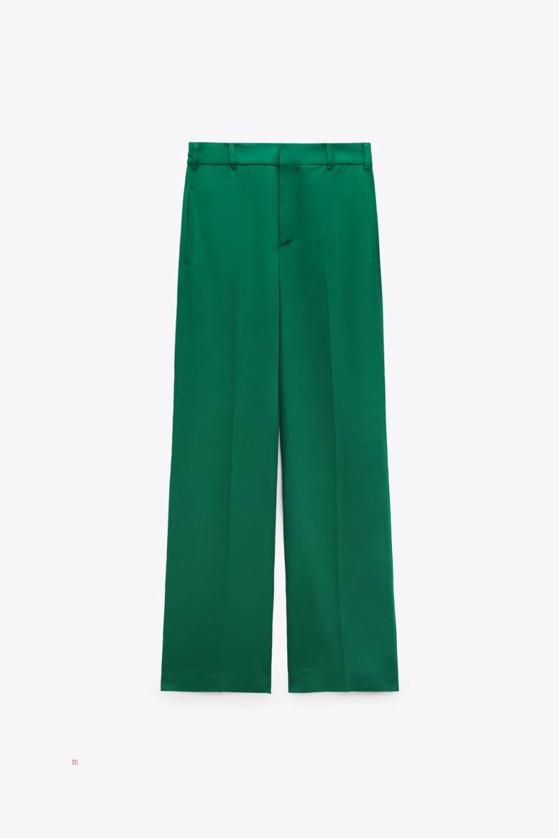 ZARA FLOWING WIDE-LEG Byxor Dam Gröna | MOUAI-8937