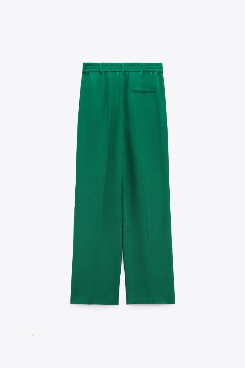 ZARA FLOWING WIDE-LEG Byxor Dam Gröna | MOUAI-8937