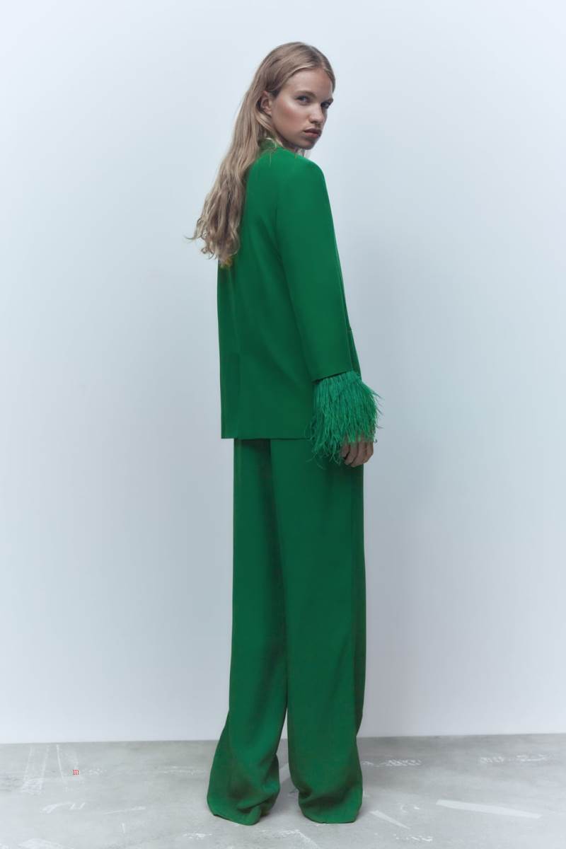 ZARA FLOWING WIDE-LEG Byxor Dam Gröna | MOUAI-8937
