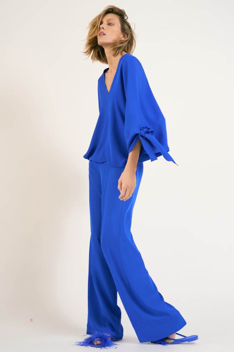 ZARA FLOWING WITH TIES Blusar Dam Blå | EGLQN-3479