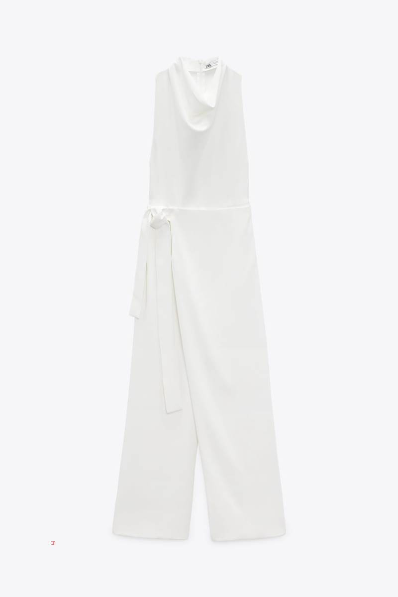 ZARA FLOWING WRAP Jumpsuit Dam Grå Vita | PMODL-8612