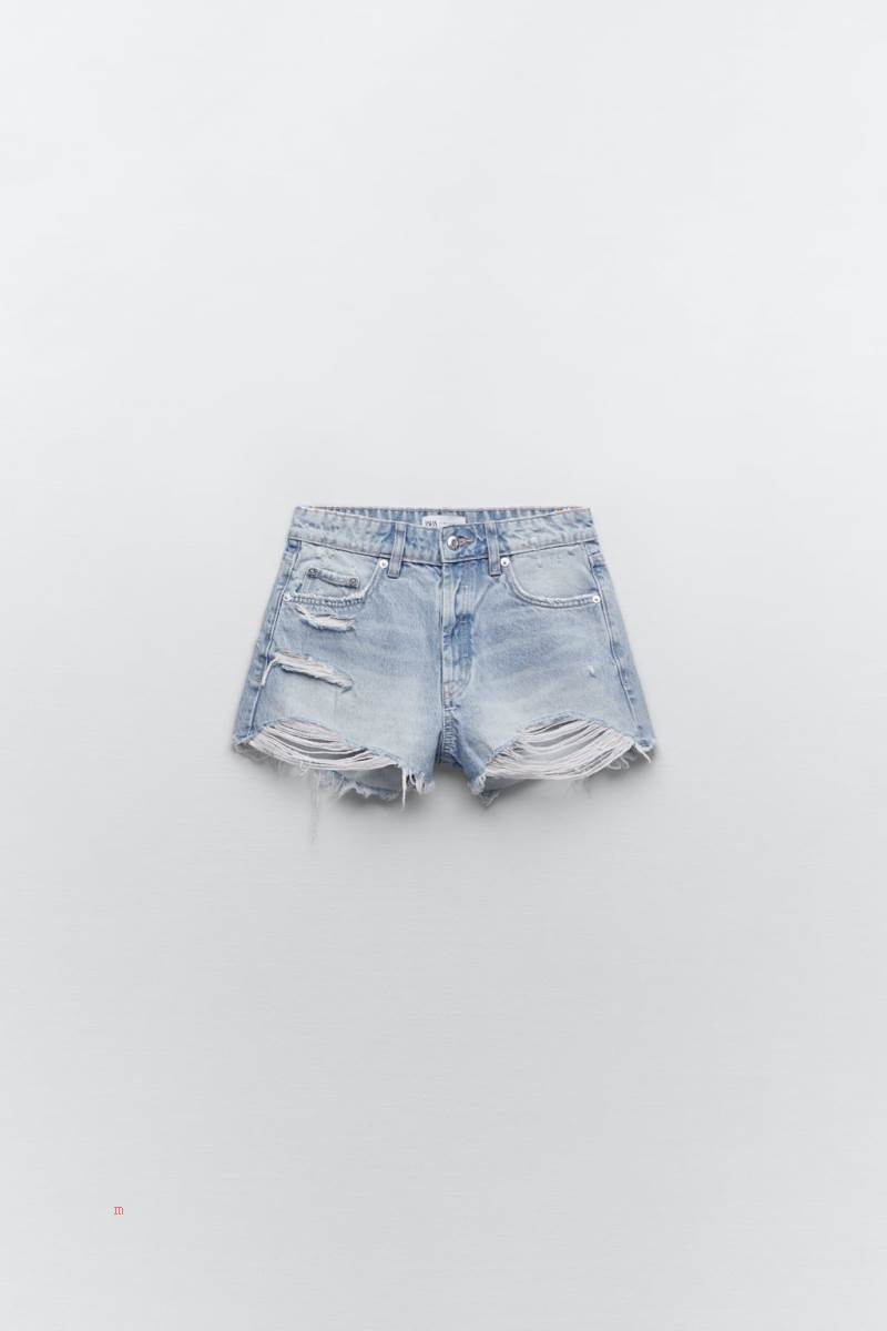 ZARA FRAYED DENIM Shorts Dam Ljusblå | FIWAY-8762