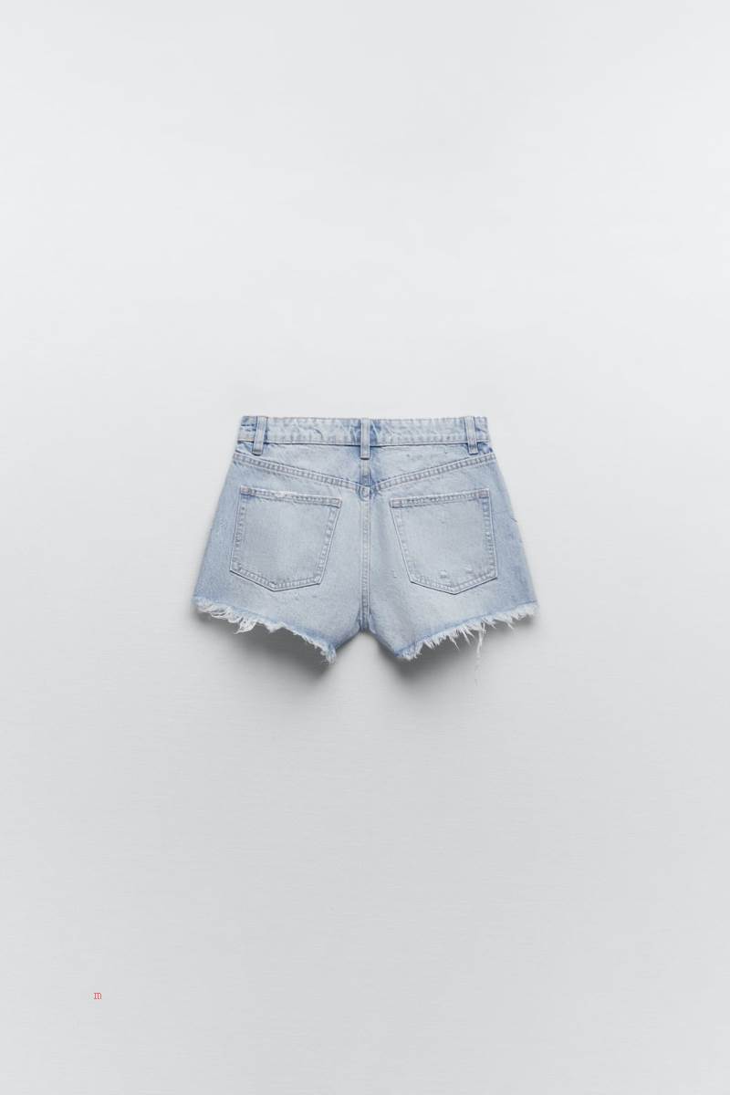 ZARA FRAYED DENIM Shorts Dam Ljusblå | FIWAY-8762