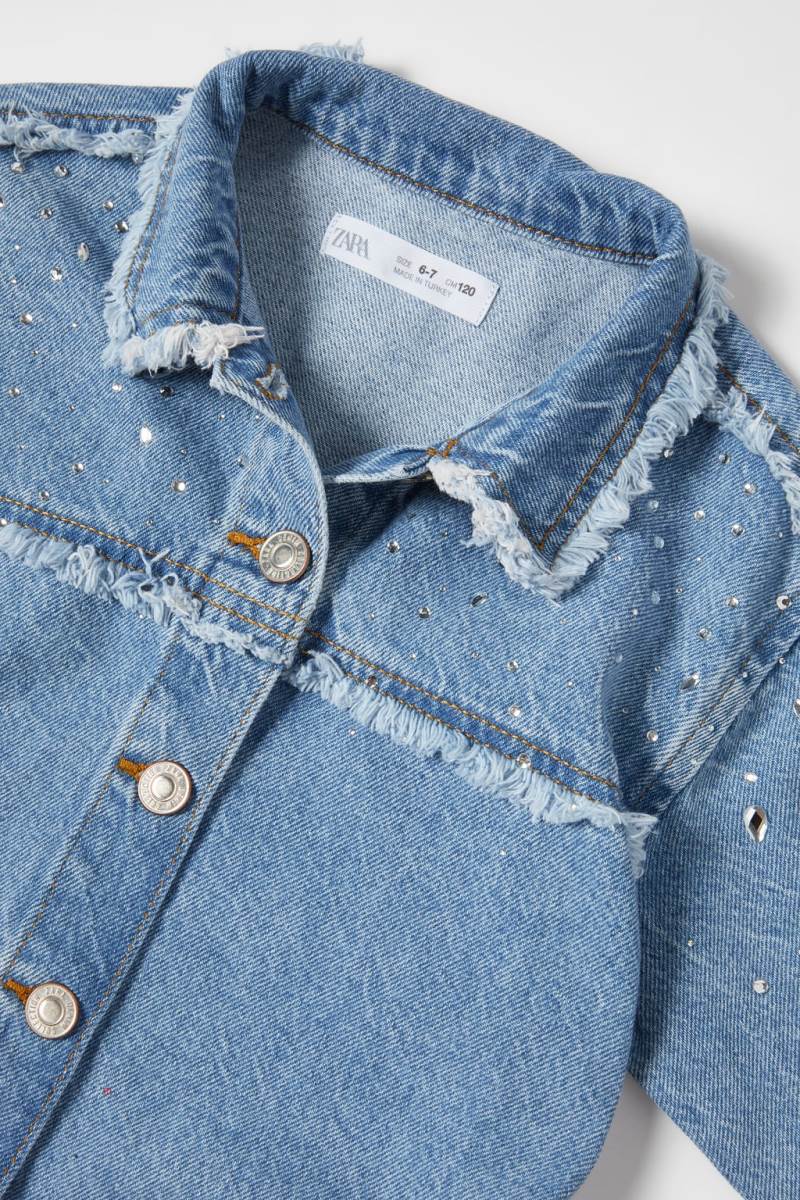 ZARA FRAYED DENIM WITH RHINESTONES Övertröja Tjej Blå | GVEZT-5461
