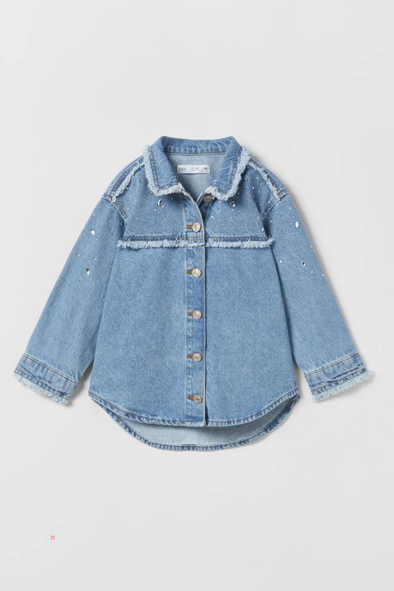 ZARA FRAYED DENIM WITH RHINESTONES Övertröja Tjej Blå | GVEZT-5461