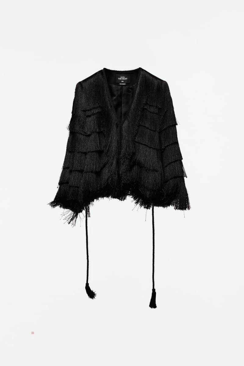 ZARA FRINGED Jacka Dam Svarta | JCINF-0653