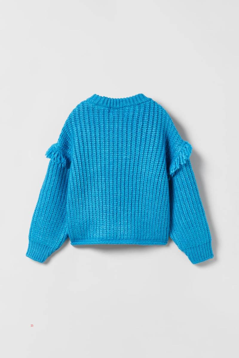 ZARA FRINGED KNIT Tröjor Tjej Turkos | HXFZI-2513